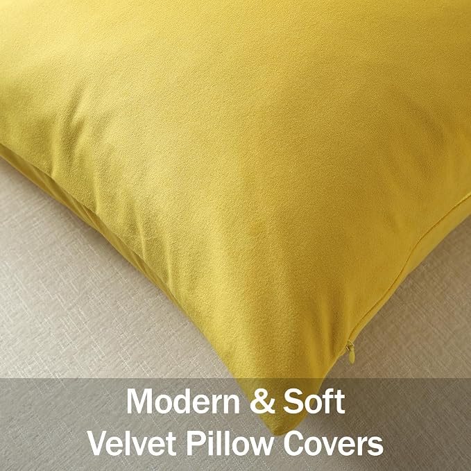 Lumbar Pillow Covers 12x20 Yellow: Pack of 2 Cozy Soft Velvet Rectangular Modern Luxury Decorative Throw Pillow Cases for Sofa Couch Living Room Bed Home Decor