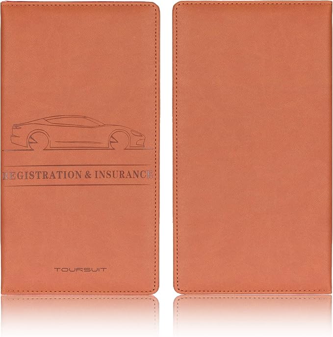 TOURSUIT Car Registration & Insurance Card Holder, Brown | Vehicle License Document Organizer, Glove Box Compartment, Interior Car Accessories, For Women Men