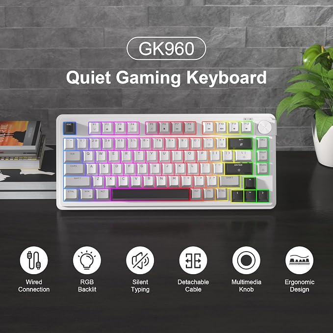 MageGee 80% Gaming Keyboard, RGB Backlit Wired Mechanical Feel Keyboard with Volume Knob, 80 Keys Compact USB Keyboard, 19-Key Rollover, Multimedia Keys for PC, Computer, Laptop, Windows