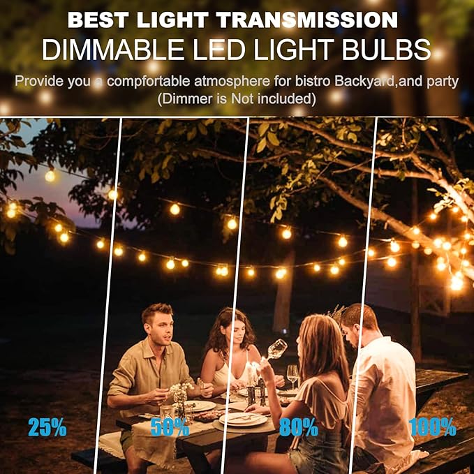 Lightdot 200FT Outdoor String Lights, LED Bistro String Lights with Shatterproof G40 Vintage Bulbs, 2200K Dimmable, Outside Hanging Light Waterproof for Porch,Garden, Backyard, Balcony- ETL Listed