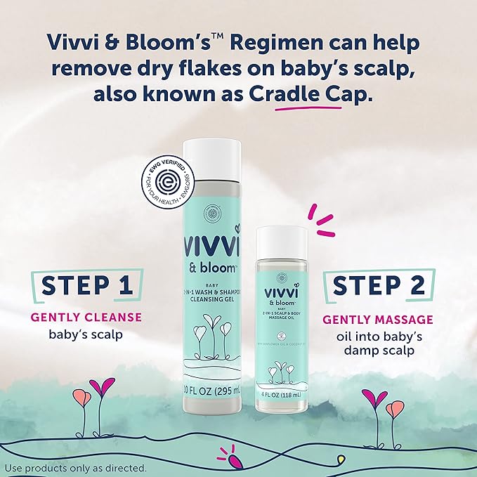VIVVI & BLOOM Gentle 2-in-1 Baby Scalp & Body Massage Oil, Fast Absorbing Formula Ideal to Moisturize, for Massage to Remove Dry Flakes on Scalp, Hypoallergenic, 4 fl. Oz