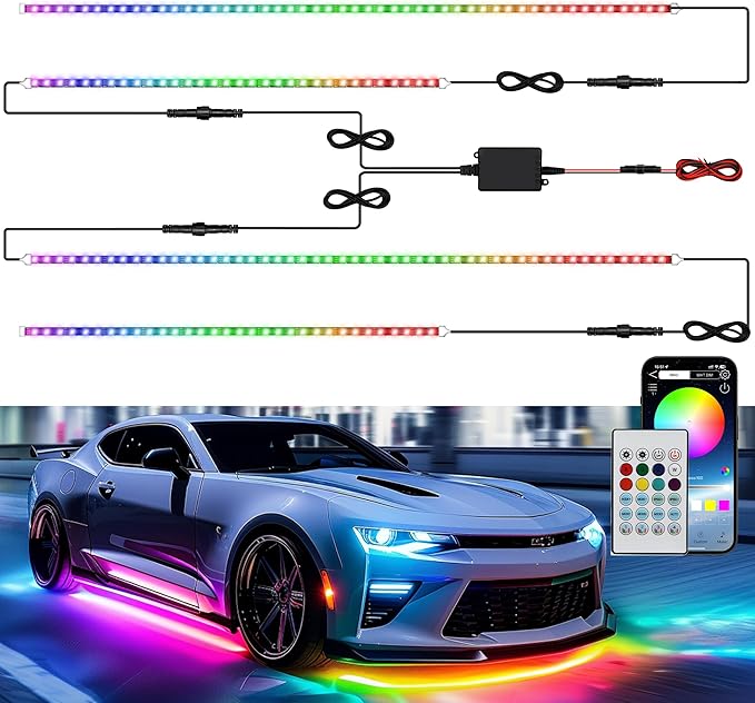 Underglow LED Lights for Cars 180 LEDs RGBI Neon Accent Strip Lights with 16 Million Colors DIY & Music Mode Underbody Exterior Lights Kit for RV SUV Truck Boat 12V