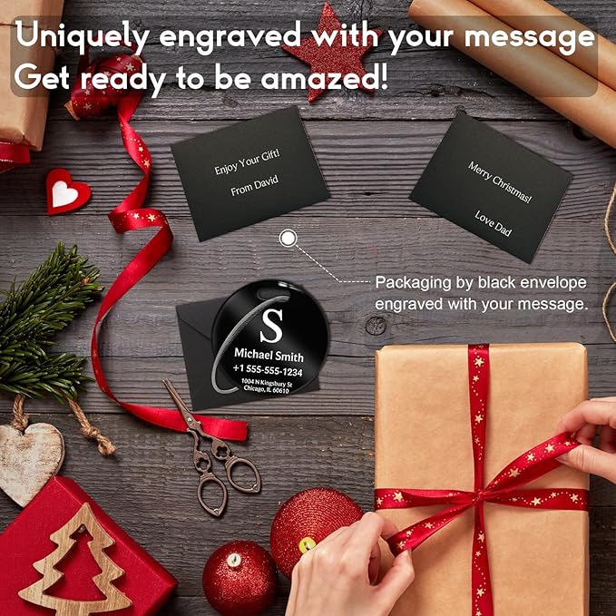 Stainless Luggage Tags for Suitcases 4 Pack: Metal Personalized Luggage Tags for Backpacks & Bags with Customizable Texts (Black)