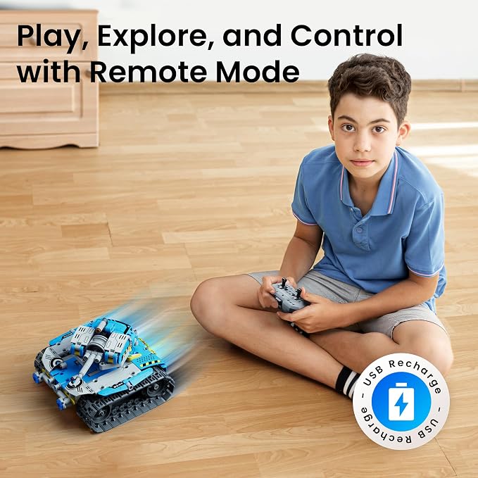 Sillbird Building Robot Kit with Remote Control STEM Gift for Boys Age 8-12 | Coding Robotic Toys, Educational Birthday Presents, App-Controlled, Build 5in1 Models, Rechargeable Blue Bot Set, 488 Pieces