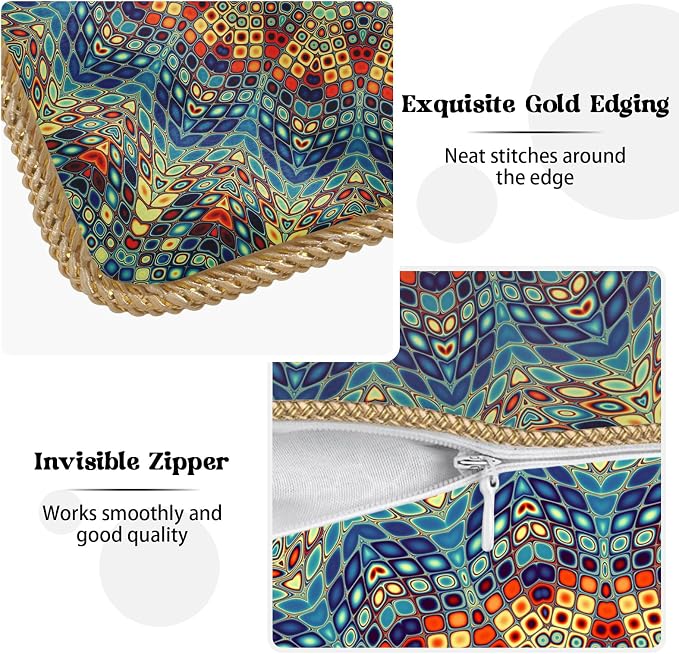 KSLIDS Boho Mandala Floral Soft Velvet Throw Pillow Covers Set of 2 Navy Blue Orange Flower Decorative Pillow Covers 20x20 Inch Abstract Retro Pillow Case for Sofa Couch Outdoor Modern Home Decor