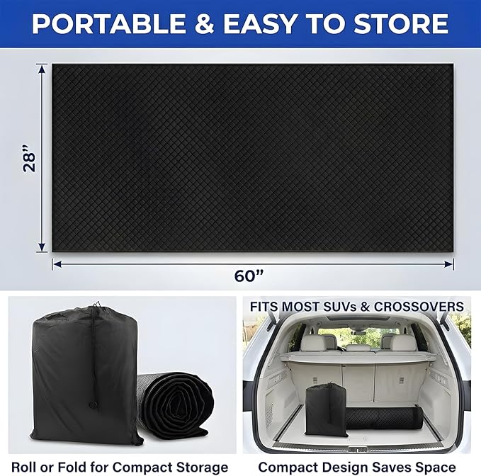 Rolling Creeper Mat for Car Repair, 60x28 Inch Portable Foldable Mechanic Mat, Under Vehicle Rolling Pad for Low Clearance, Durable PU, Anti-Slip, Easy to Clean for Garage, Auto Repair & Roadside