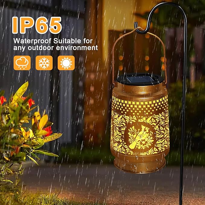 Cardinal Solar Lanterns Outdoor Waterproof Hanging Solar Lights, Cardinal Garden Decor Birthday Gifts for Women Mom, Hanging Metal Garden Lights for Yard Patio Lawn Landscape Christmas Gifts
