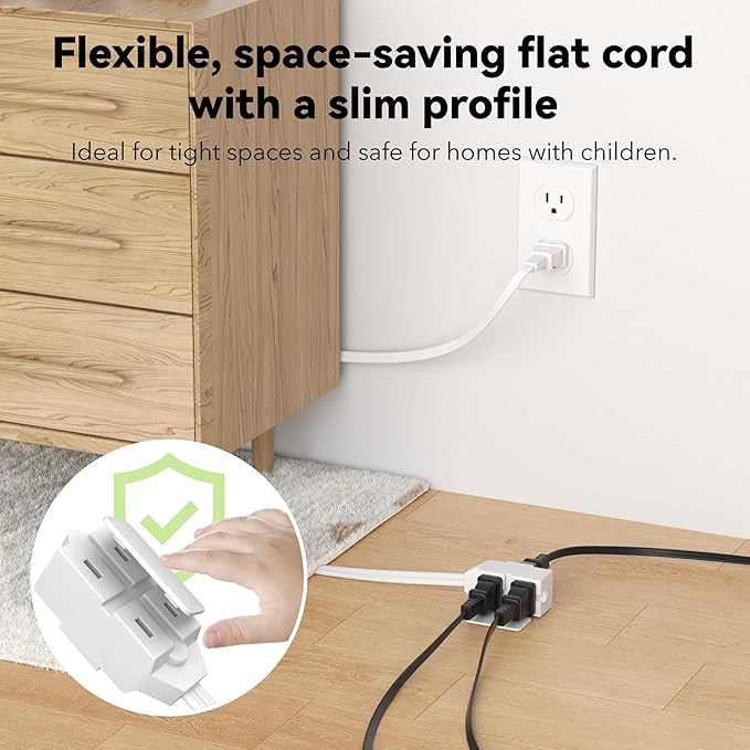 BN-LINK 3-Outlet Indoor Extension Cord, 6/9/12 ft Variety 3-Pack, 16/2 SPT-2, 2 Prong Polarized Plug, White Household Power Cord for Home, Office & Holiday Decorations