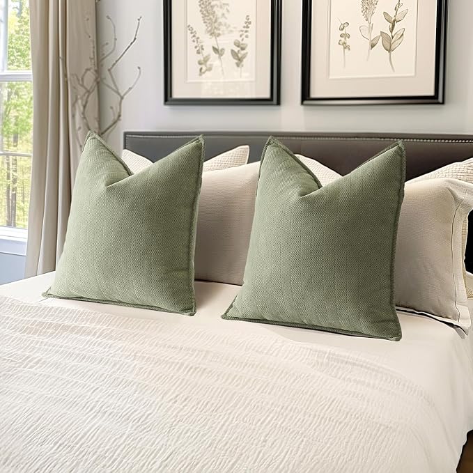 MIULEE Pack of 2 Sage Green Decorative Chenille Pillow Covers 16x16 Inch | Soft Couch Throw Pillows,Farmhouse Cushion Covers with Elegant Design for Sofa,Bedroom,Living Room,Spring Home Decor