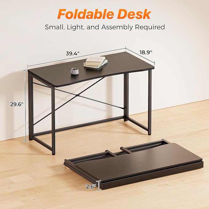 Huuger Folding Desk for Small Spaces, 31.5 Inch Foldable Computer Table, Easy Assembly, for Home Office, Study, Bedroom, Dorm, Space Saving, Small Writing Work Office Computer Desk, Black