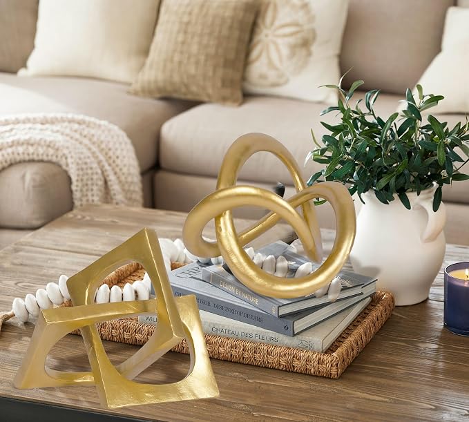 Modern Geometric Round Sculpture Gold Knot Statue Decor Tabletop Sculpture and Figurines Round Decorative Ornaments Knick Knacks Home Decor for Shelves Coffee Table Bookshelf Decoration Gifts