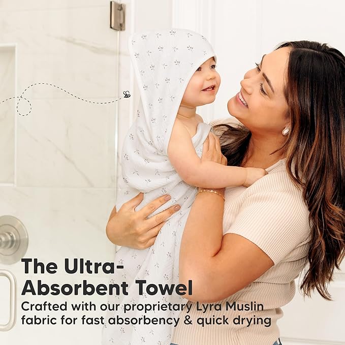 KeaBabies Muslin Baby Bath Towels with Hood for Girls, Boys -Large Organic Cotton Hooded Baby Towels for Newborns,Toddlers,Infant,Kids,Soft Absorbent Newborn Bath Essentials Gift Set(Petunia, Regular)