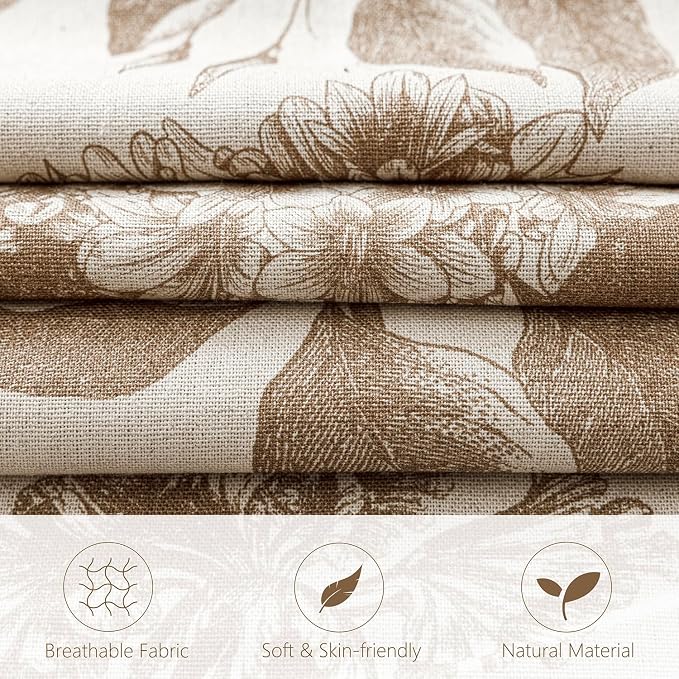Foindtower Set of 2 Linen Floral Throw Pillow Covers Neutral Vintage Print Decorative Cushion Covers Farmhouse Boho Home Decor for Sofa Chair Couch Bedroom Living Room,22×22 Inch,Light Brown
