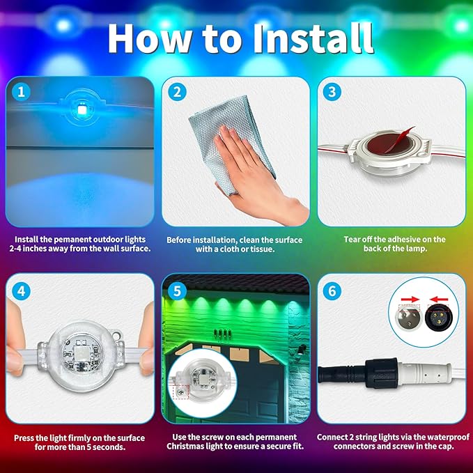 XINKAITE 150FT Permanent Outdoor Lights with 75 LEDs - Smart RGB+IC with 16 Million DIY Colors, IP67 Waterproof, App & Remote Control, Hundreds of Dynamic & Scene Modes for Holidays, Christmas & Home