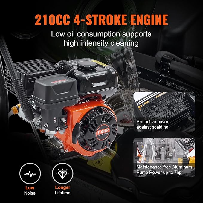 VEVOR Gas Powered Pressure Washer 3400 PSI 2.6 GPM, with Spray Gun and Extension Wand, 5 Quick Connect Nozzles, Copper Pump