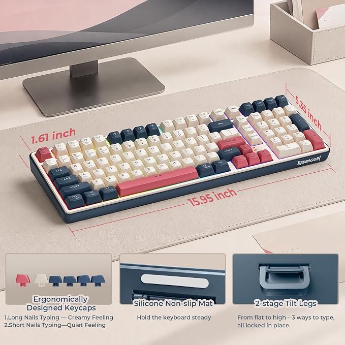 Redragon K528 Wireless Gaming Keyboard Bluetooth Computer Keyboards Creamy Cute with Number Pad RGB Backlit Tri-Mode BT/2.4GHz/USB-C, 4000mAh Battery for Win/MAC- Dusty Olive