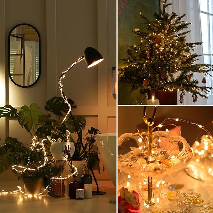 33 Ft. Fairy Lights, 100 LED Waterproof Copper Wire Firefly String Lights, Warm White, Adapter Included, Starry String Lights for Indoor Outdoor Christmas Patio Wedding Decoration(1 Pack)