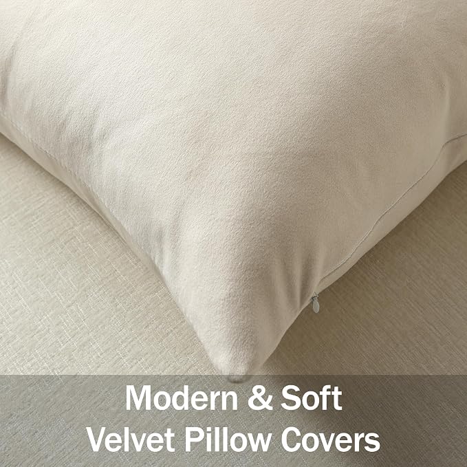 Throw Pillow Covers 20x20 Cream: Pack of 2 Cozy Soft Velvet Square Modern Luxury Decorative Throw Pillow Cases for Sofa Couch Living Room Bed Home Decor