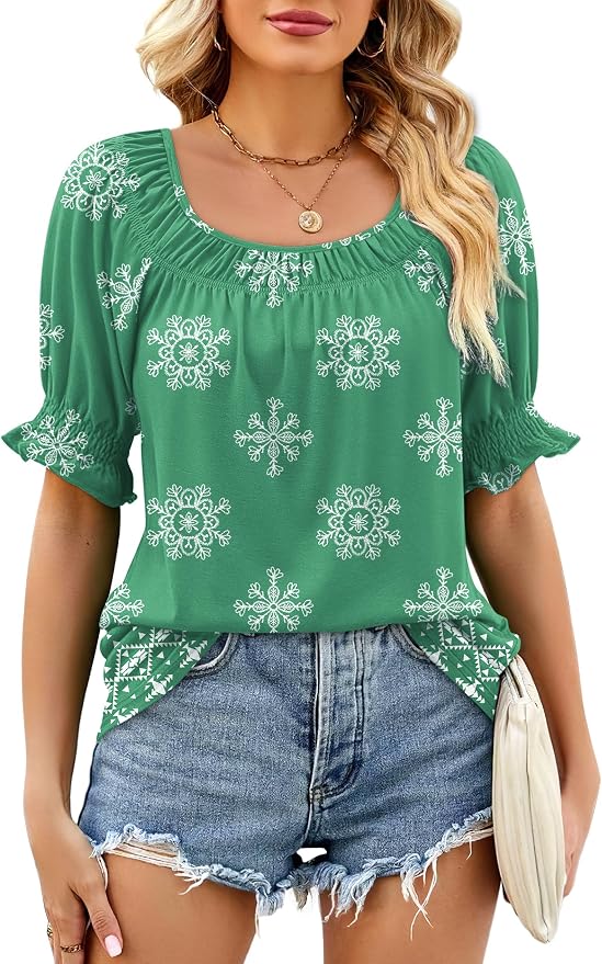 WIHOLL Womens Short Sleeve Square Neck Summer Tops Dressy Casual Blouses Trendy Clothes 2026