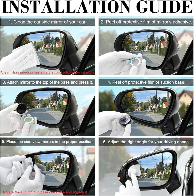 LivTee Blind Spot Car Mirror, Fan HD Glass Frameless Convex Side Mirror Blindspot, Reusable 360�� Wide Angle Rear View Car Mirrors with Powerful Adjustable Suction Cup - Exterior Mirrors