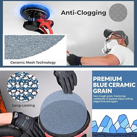 9 Inch Premium Ceramic Mesh Sanding Disc 80 Grit, 25 Pack Round Hook and Loop Mesh Anti-Clogging Drywall Sandpaper Disc Dust Free for Drywall Sander