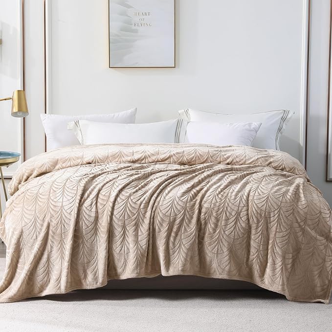 Whale Flotilla Soft Flannel Fleece King Size Bed Blanket, Champagne | Cozy Lightweight Breathable Coverlet, Plush Fluffy Bedspread, Vintage Pattern Decorative Blanket for Bed All Season, 90"x104"
