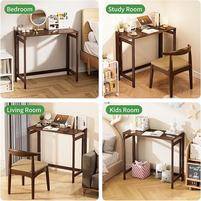 Folding Desk for Small Spaces, Bamboo Foldable Desk, Small Computer Table | Small Computer Desk, Mid Century, Fold Out，Compact Size, for Bedroom, Living Room, Apartment, Home Office