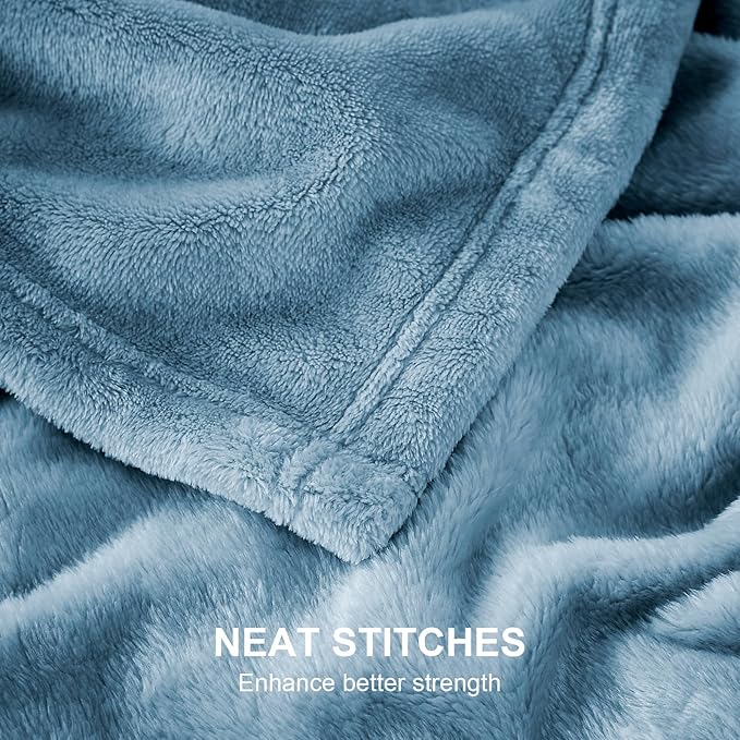 Hansleep Twin Washed Blue Fleece Blanket, Soft Flannel Bed Blanket | Fuzzy Cozy Blanket 60x80 Inches, Multi-use for Bed, Sofa, Couch, Travel, Camping, All Season Warm Lightweight Cover