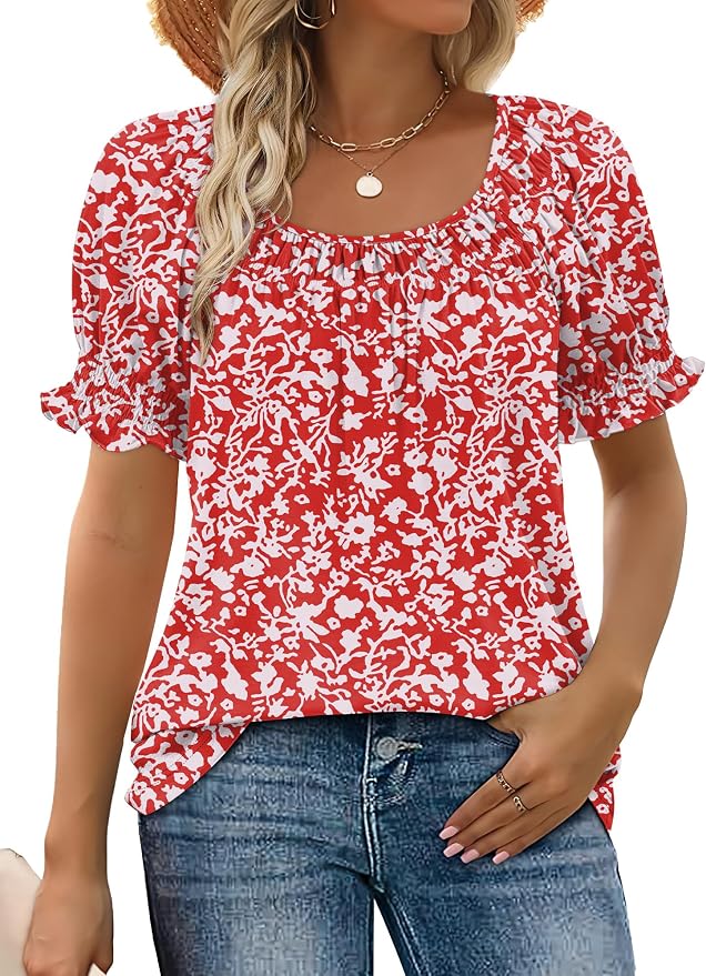 WIHOLL Womens Short Sleeve Square Neck Summer Tops Dressy Casual Blouses Trendy Clothes 2026