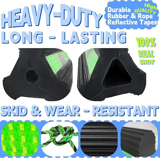 Goshen Sun- Heavy Duty Rubber Wheel Chocks with Reflective Strips,Set of 2/4 (8.25x4.5x4 Inch),All-Weather, Non-Slip,Wear-Resistant & Portable Parking Security for Airplan, RV, Trailer (4, Green)