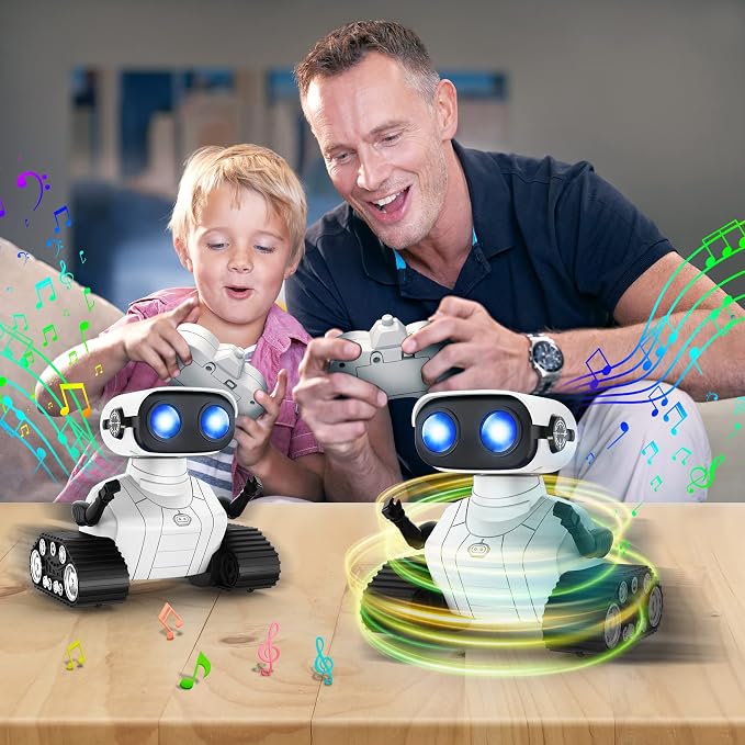 Hamourd Robot Toys for 3 Years Old Boys Girls- Rechargeable Remote Control Robots, Emo Robot with Auto-Demonstration, Flexible Head & Arms, Dance Moves, Music, and Shining LED Eyes, Kids Toys Gifts