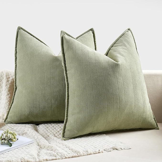 MIULEE Pack of 2 Sage Green Decorative Chenille Pillow Covers 18x18 Inch | Soft Couch Throw Pillows,Farmhouse Cushion Covers with Elegant Design for Sofa,Bedroom,Living Room,Spring Home Decor