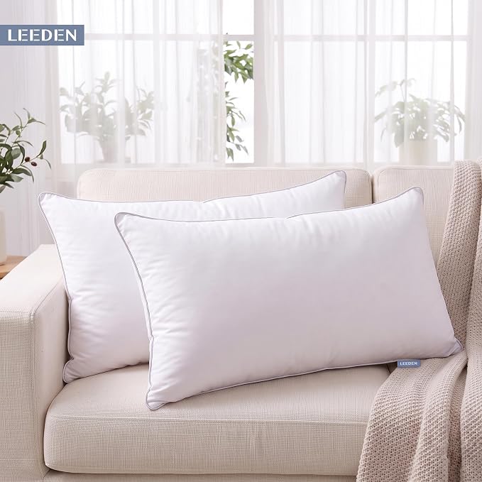 Leeden 12x20 Pillow Inserts Set of 2-12 Inch Decorative Cushion Insert, Soft Fluffy Indoor Throw Pillows for Sofa Couch Bed, White Cushion Insert Pair