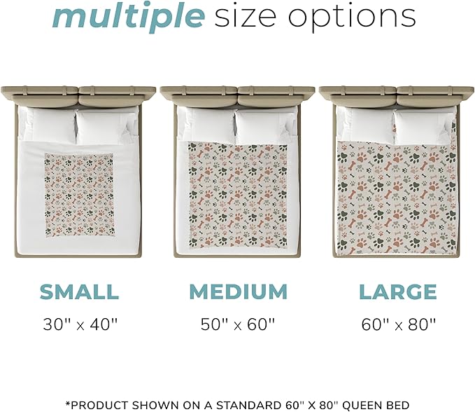 Cream Paw Print Fleece Pet Lightweight Blanket - 50" x 60" - Cute for Dogs - Gifts and Puppy Essentials - Printed in America