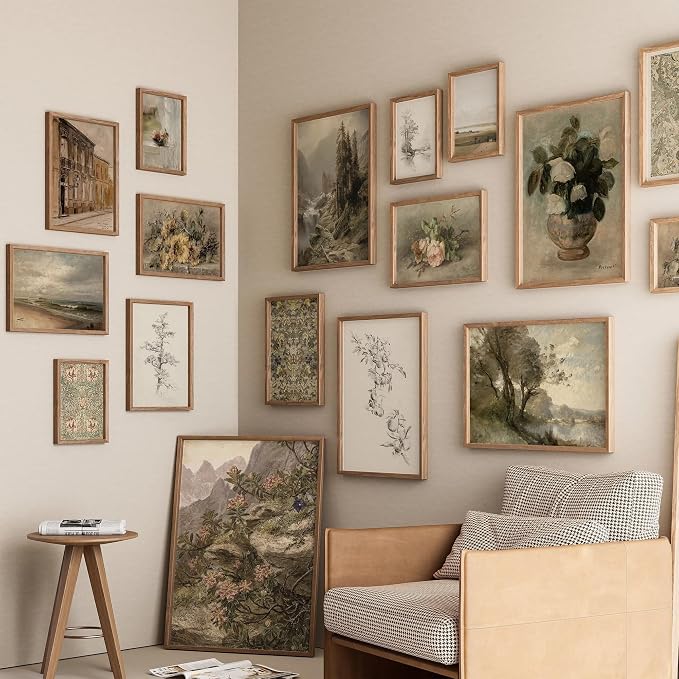 16 PCS Vintage Wall Art Decor, Farmhouse Wall Prints for Bedroom, Rustic Posters for Room Aesthetic, Wall Collage Kit Pictures for Living Room, Cottagecore Dorm Gallery Home Decor
