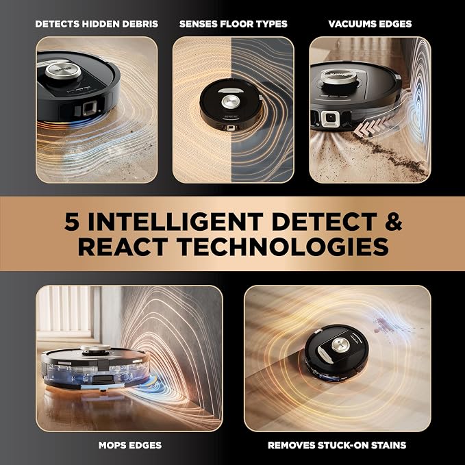 Shark PowerDetect NeverTouch Pro Robot Vacuum & Mop, Black,RV2820ZE | 5 PowerDetect Technologies, NeverStuck, NeverTouch Pro Base (Self-Empty 60-Day, Refill, Pad Wash/Dry), 360° LiDAR + 3D Sensor