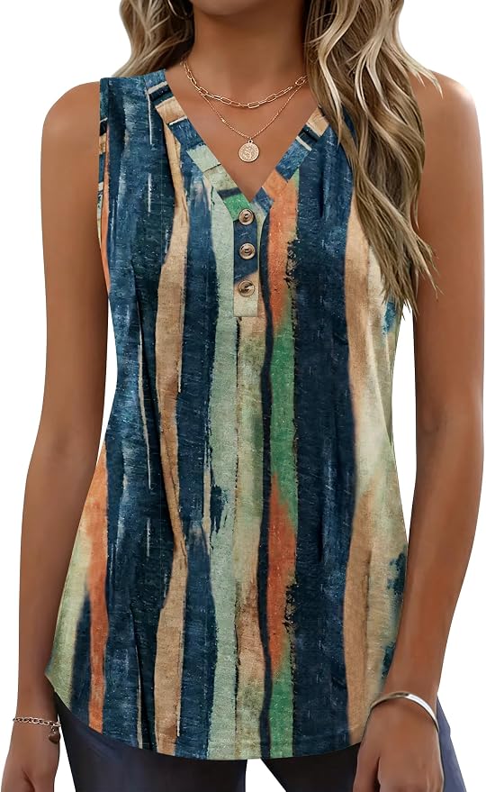 Zeagoo Tank Tops for Women 2026 Summer Top Henley Shirts Dressy Casual Loose Fit V-Neck Button Down Sleeveless Tshirt Blouse