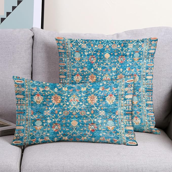 Boho Throw Pillow Covers 12x20 inch Set of 2,Boho Vintage Carpet Pattern Antique Ethnic Decor Double Sided Pattern Cushion Cover Soft Pillow Case Living Sofa Room Bed Square Pillow Cover