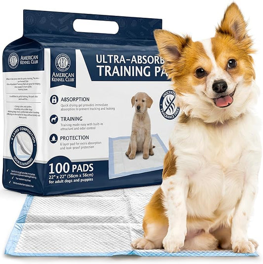 American Kennel Club Puppy Training Pads with Ultra Absorbent Quick Dry Gel – 22 x 22 Pee Pads for Dogs - 100 Count (Unscented)