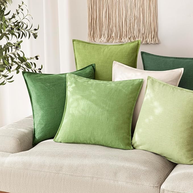 Foindtower Pack of 2, Decorative Linen Solid Throw Pillow Covers Soft Accent Euro Cushion Case Boho Farmhouse Pillowcase for Chair Couch Sofa Bedroom Living Room Home Decor 20 x 20 Inch Lime Green