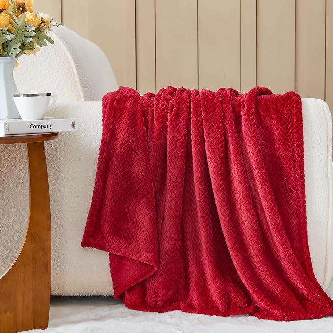 NEWCOSPLAY Fleece Leaves Pattern Twin Blanket, Red, 60"x80" | Super Soft Throw Blanket, Lightweight Cozy Bed Sofa Blanket, Premium Silky Flannel Fleece, Travel Blanket for All Season Use