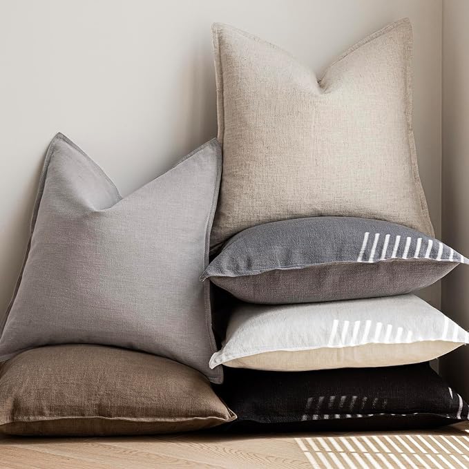 Foindtower Pack of 2, Decorative Linen Solid Throw Pillow Covers Soft Accent Cushion Case Boho Farmhouse Neutral Pillowcase for Chair Couch Sofa Bedroom Living Room Home Decor 24 x 24 Inch Black