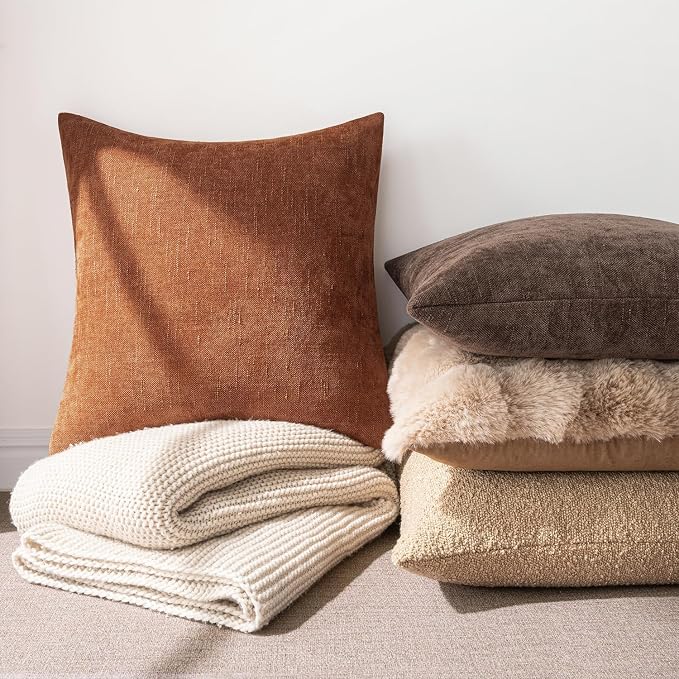 MIULEE 26x26 Inch Euro Textured Chenille Fall Throw Pillow Covers Dark Rust | Pack of 2 Decorative Soft Throw Pillows,Solid Textured Cushion Covers,Modern Home Decor for Bed Couch Sofa Bedroom Livingroom