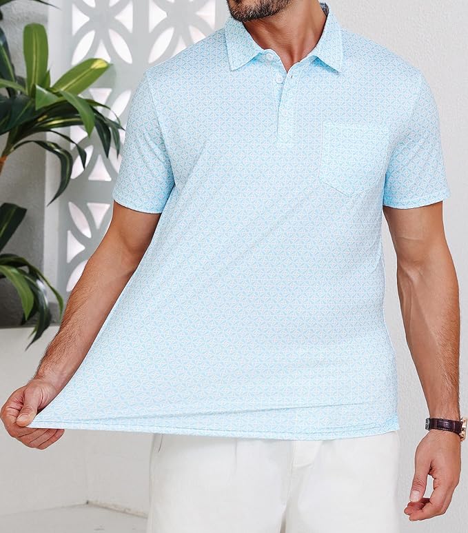 Lexiart Mens Golf Shirt Short Sleeve Dry Fit Print Moisture Wicking Performance Patterns Collared Polo Shirt with Pocket