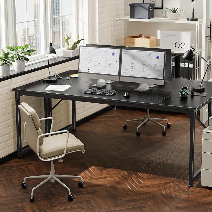 PRAISUN 80 X 24 Inch Computer Desk, Power Outlets, USB-C, Black | Office Desk with 4 AC Outlets, USB & USB-C, Sturdy Metal Frame, Spacious Desktop for Work, Writing, Study & Gaming