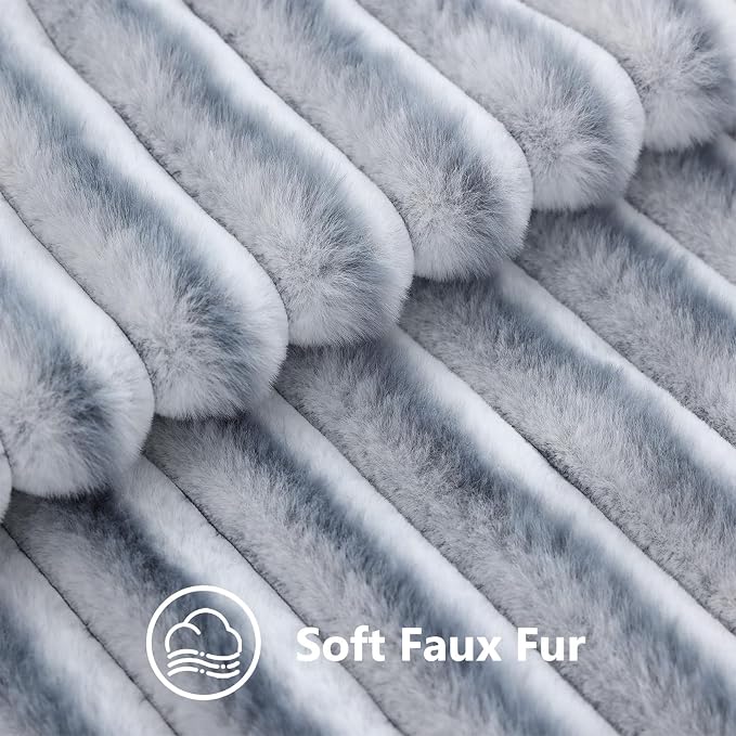 decorUhome Fall Faux Fur Throw Pillow Covers 24x24 Set of 2 Grey White | Decorative Soft Cozy Striped Plush Modern Farmhouse Boho Couch Pillow Cases Velvet Back for Sofa Bed Living Room Home Decor