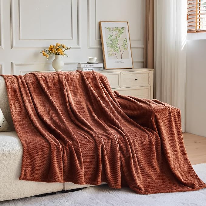 NEWCOSPLAY Fleece Leaves Pattern Throw Blanket, Coffee, 50"x60" | Super Soft Throw Blanket, Lightweight Cozy Bed Sofa Blanket, Premium Silky Flannel Fleece, Travel Blanket for All Season Use
