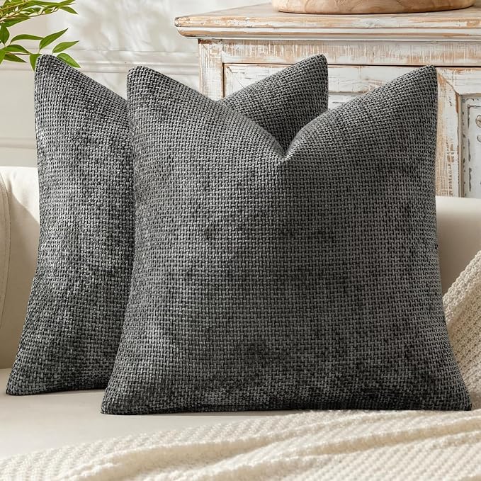 MIULEE Decorative Couch Throw Pillow Covers 20x20 Inch Dark Gray 2 Pack | Modern Boho Accent, Soft Chenille Pillow Covers, Farmhouse Cushion Cases for Home Decor Bed Sofa Living Room