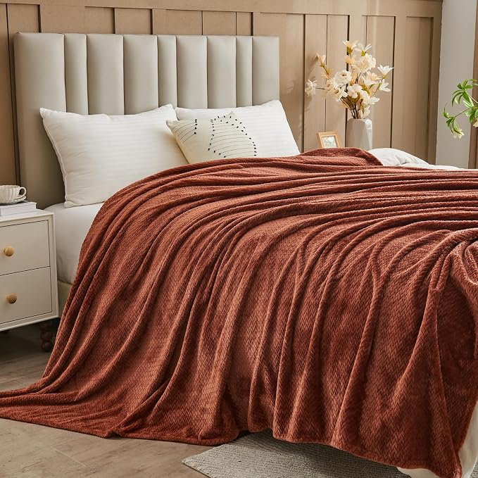NEWCOSPLAY Fleece Leaves Pattern Throw Blanket, Coffee, 50"x60" | Super Soft Throw Blanket, Lightweight Cozy Bed Sofa Blanket, Premium Silky Flannel Fleece, Travel Blanket for All Season Use