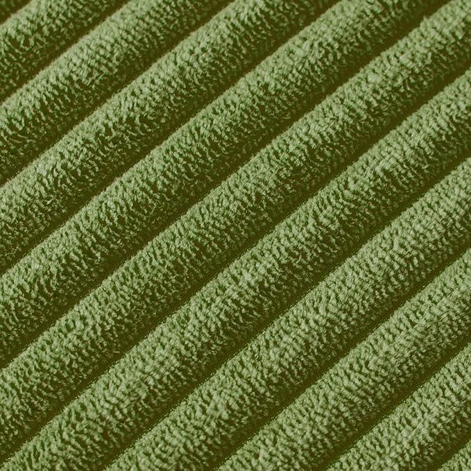 Fancy Homi Pack of 2 Moss Green Decorative Throw Pillow Covers 24x24 Inch with Pom-poms, Soft Corduroy Solid Square Cushion Covers for Couch Sofa Bedroom Car Living Room 60x60 cm